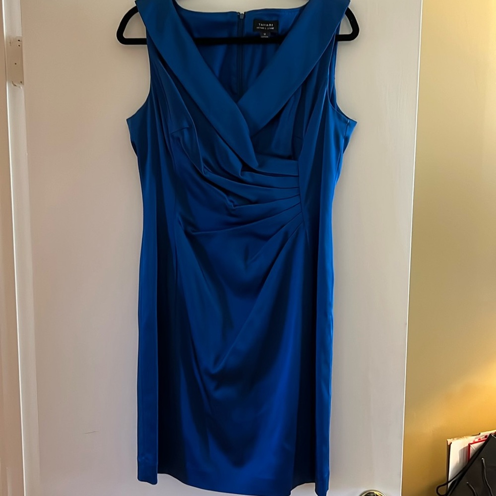 Royal Blue Satin Tahari satin sleeveless dress. Size 12.
